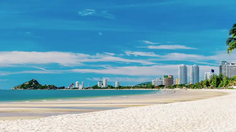 Hua Hin Beach with white sand and clear water, quiet and calm in the early morning